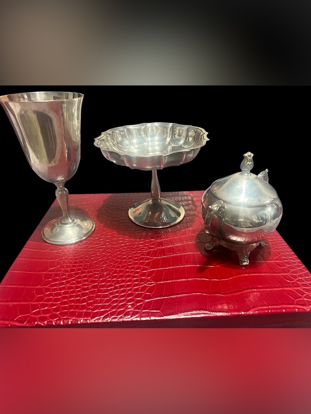 Reed & Barton Silver Serving Set with Compote, Goblet & Covered Sugar Bowl